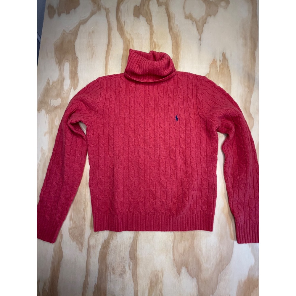 Ralph Lauren Sport Pink Cable Knit Turtleneck Lambswool Sweater Medium Vintage - Picture 4 of 11